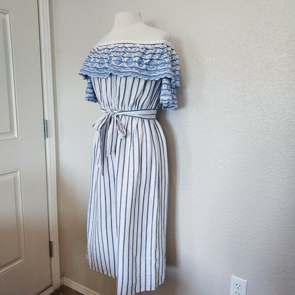 Baby Blue Embroidered Striped Maxi Dress - Picture 8 of 11